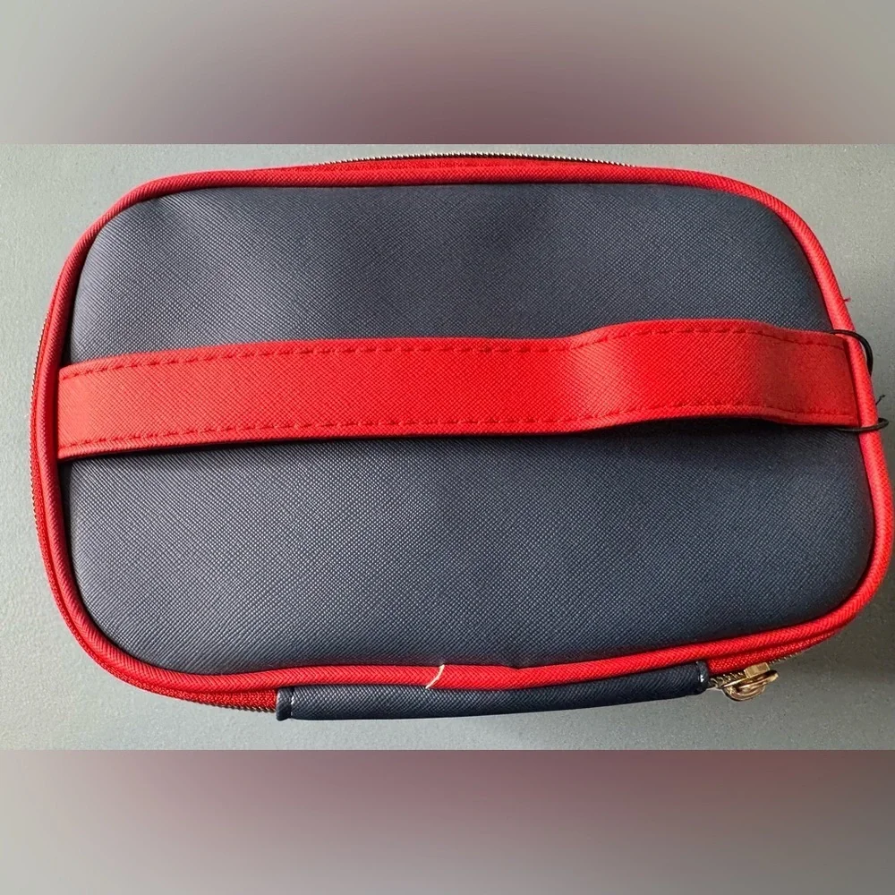 French bull Love Heart navy blue and Red Women's train case cosmetic Bag